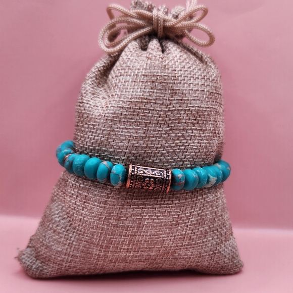 Turquoise Imperial Jasper and Copper Beaded Bracelet - Picture 4 of 6